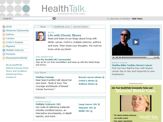 Healthtalk's web pages